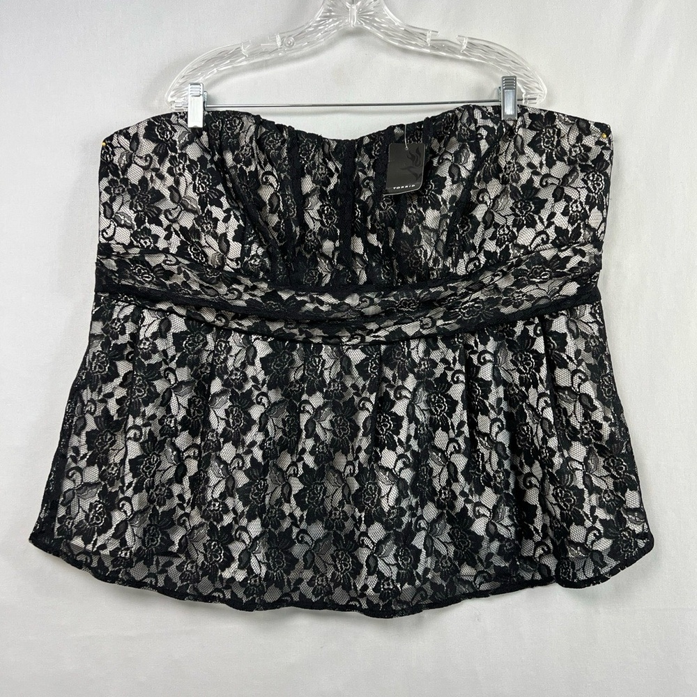 Torrid 4 Strapless Top Womens 4X Black Lace Peplum Lace Overlay